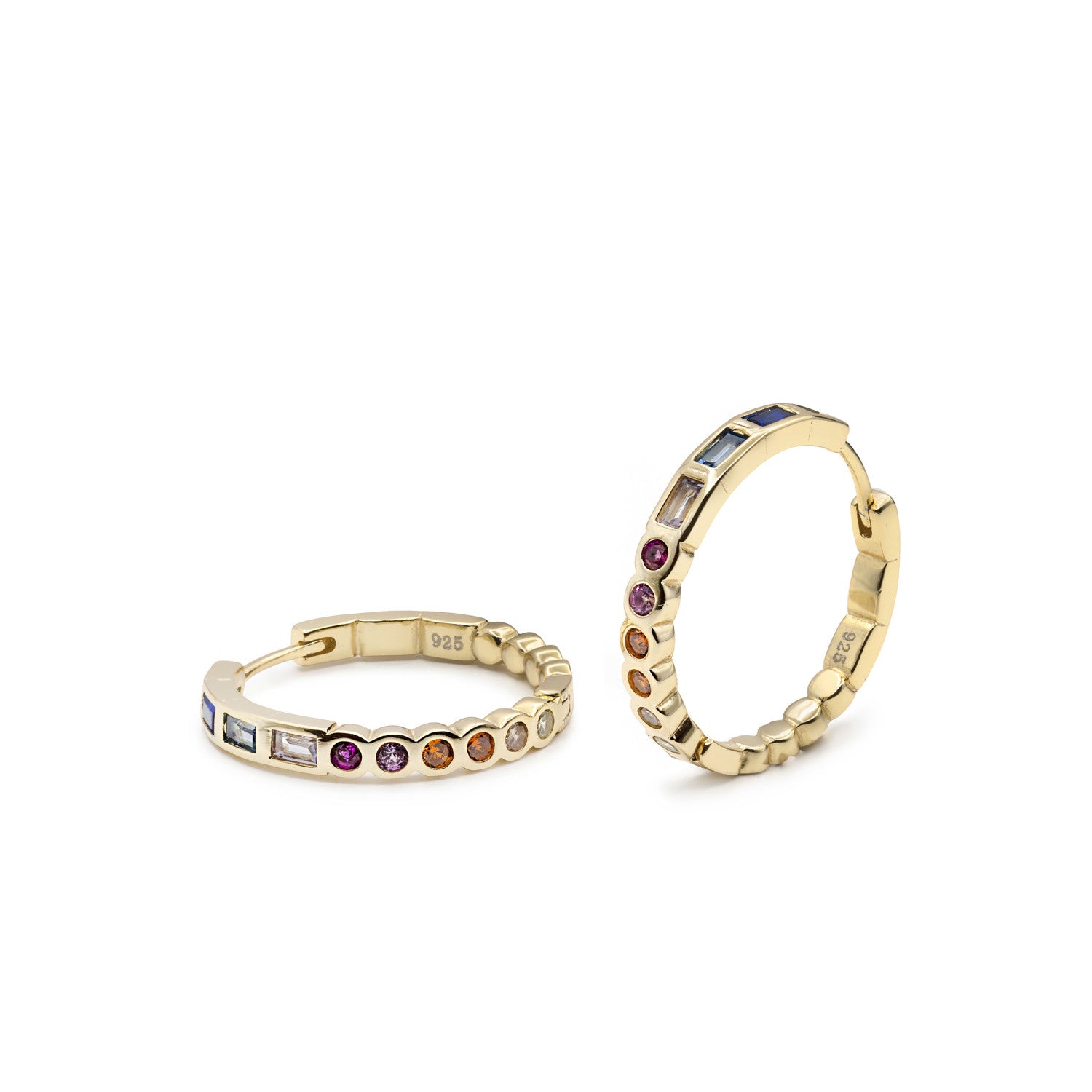 Pendientes aro con gemas multicolor diferentes tallas-LINEARGENT