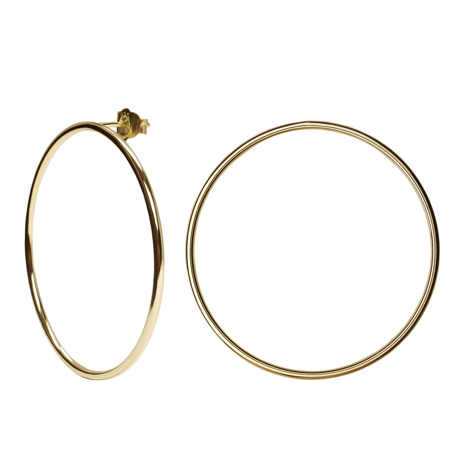 Pendientes aro de plata bañada en oro diseño maxi círculo-LINEARGENT