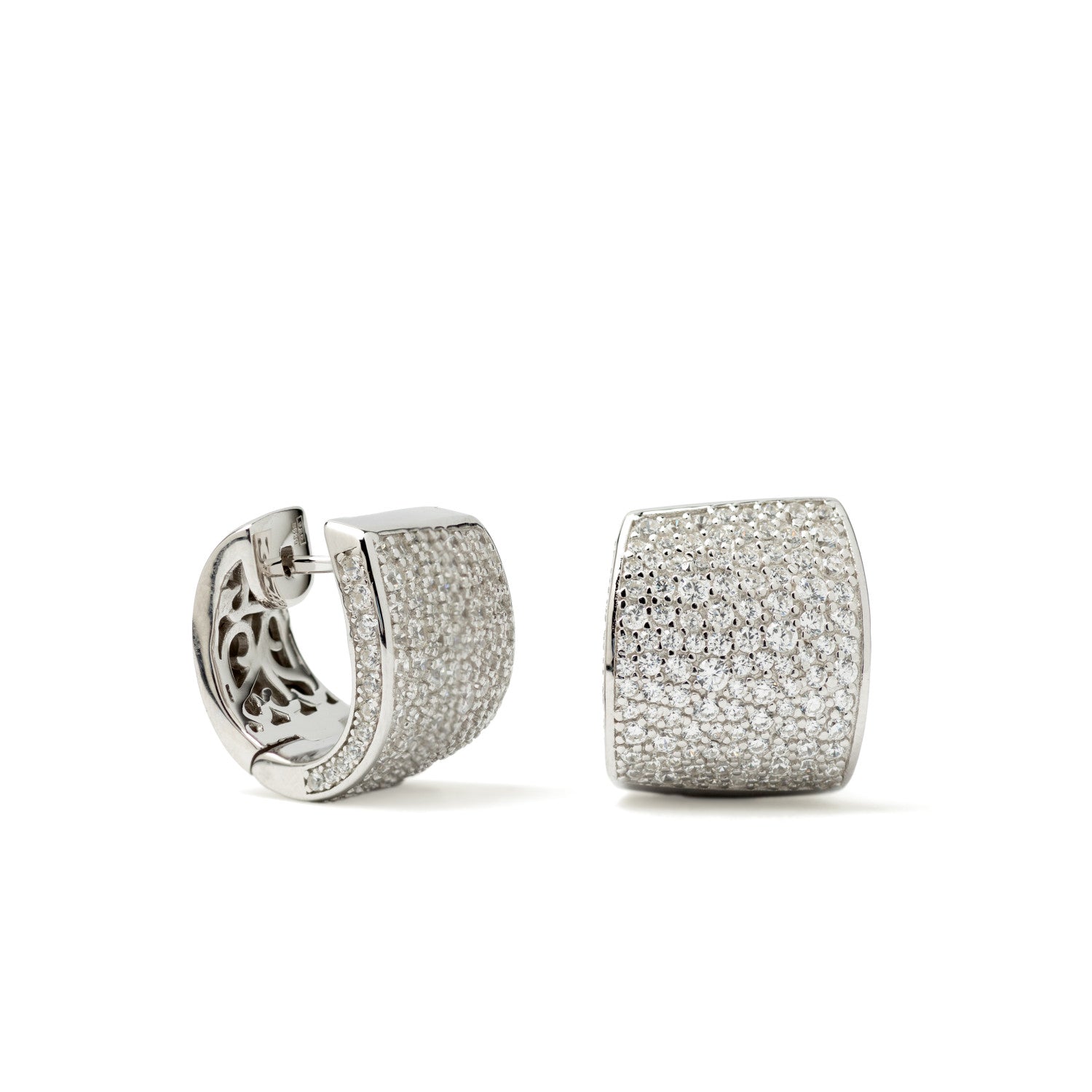 Pendientes aro de plata con circonitas diseño ancho-LINEARGENT