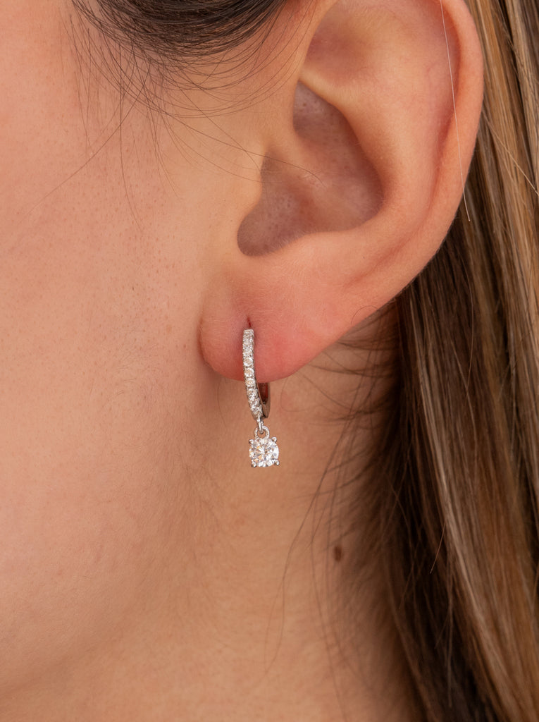 boucles d'oreilles argent de créole avec quartz adamantine LINEARGENT