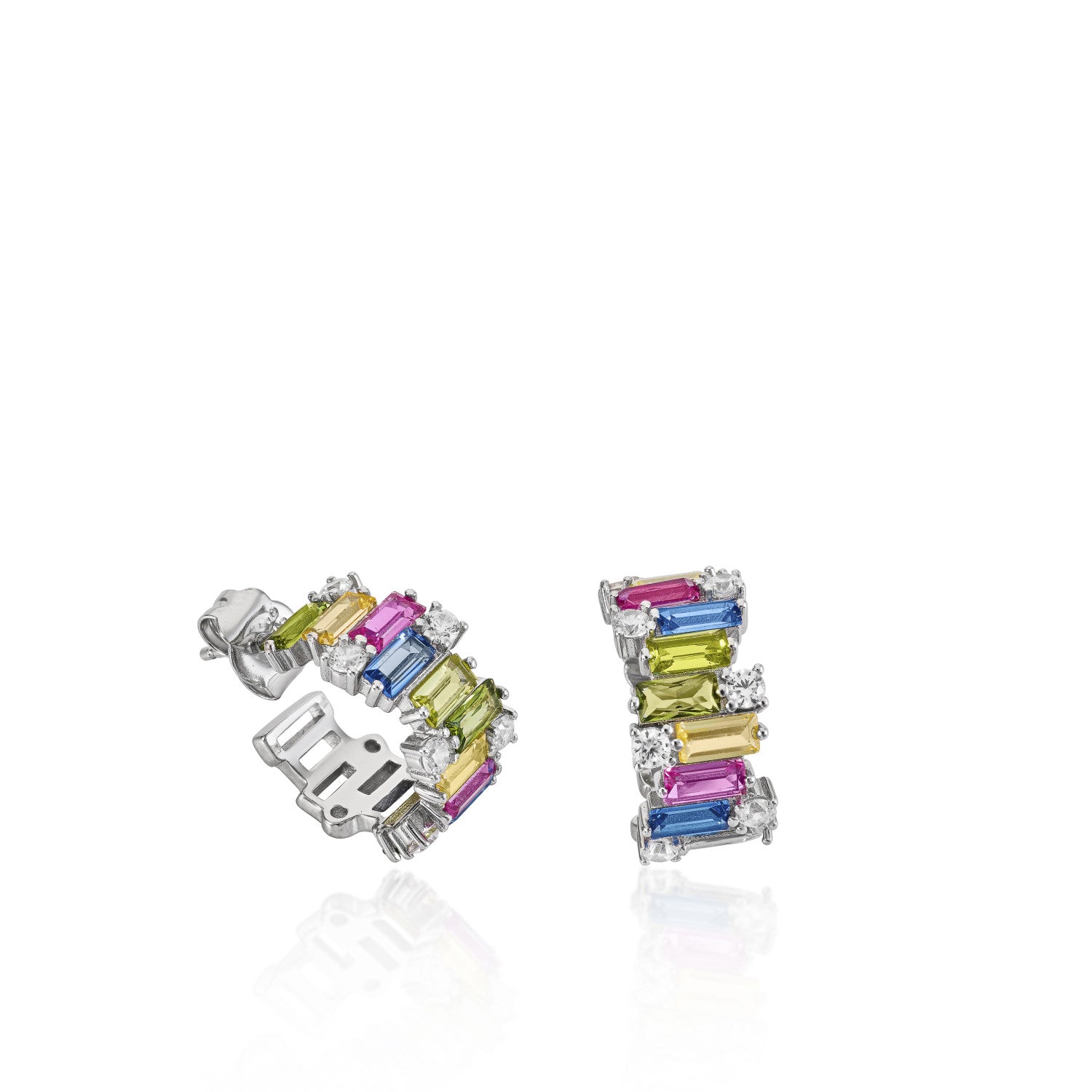Pendientes aro de plata con gemas multicolores-LINEARGENT