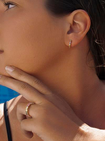 Pendientes aro de plata diseño de circonitas multicolor-LINEARGENT