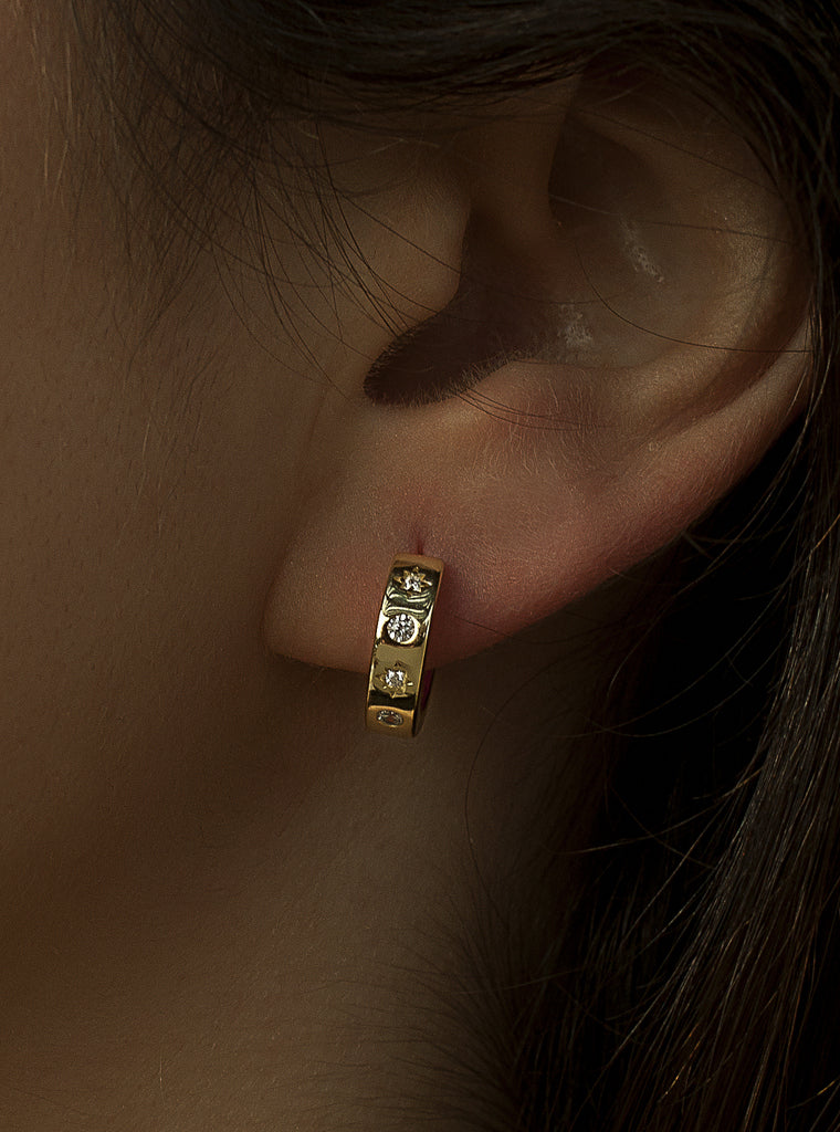 Pendientes aro de plata diseño estrellas y circonitas-LINEARGENT