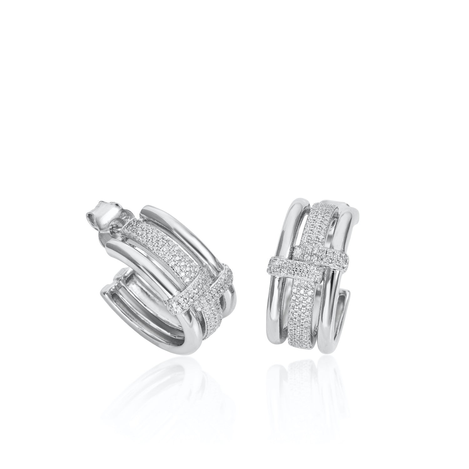 Pendientes aro de plata diseño hebilla con circonitas