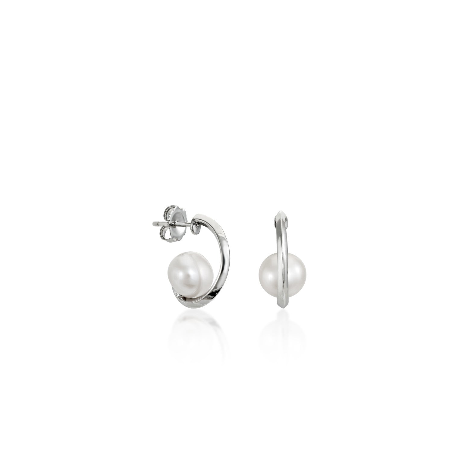 Pendientes aro de plata diseño mini con perla-LINEARGENT