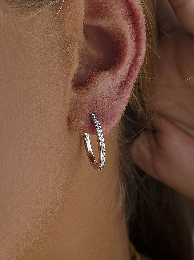 Pendientes aro de plata diseño ovalado con circonitas-LINEARGENT