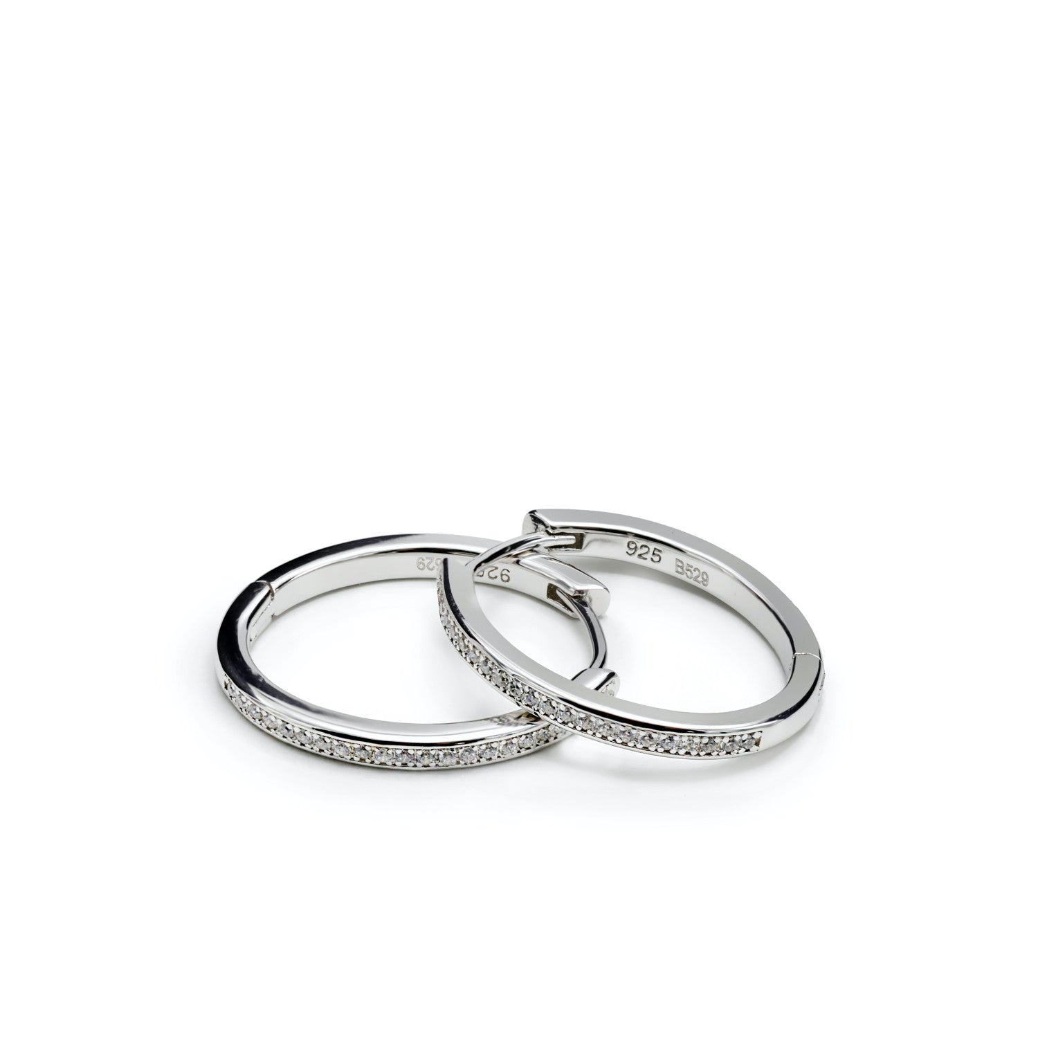 Pendientes aro de plata diseño ovalado con circonitas-LINEARGENT