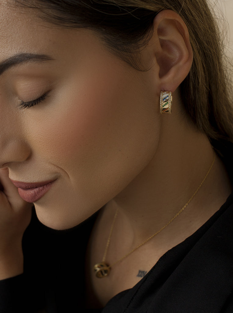 Pendientes aro de plata dorados con gemas multicolor