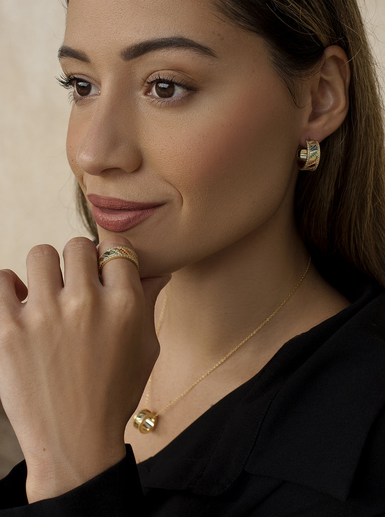 Pendientes aro de plata dorados con gemas multicolor