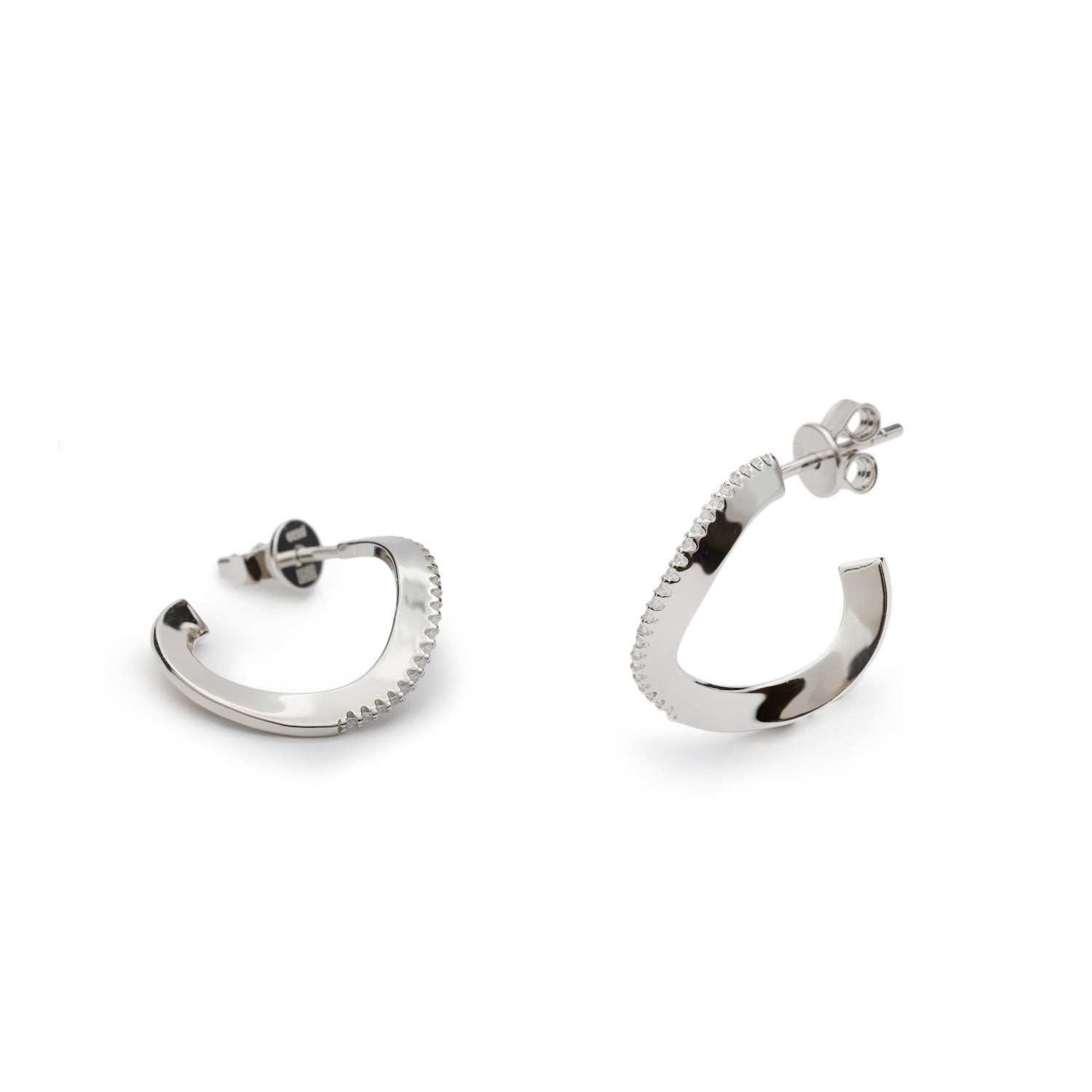 Pendientes aro de plata finos irregulares con circonitas-LINEARGENT