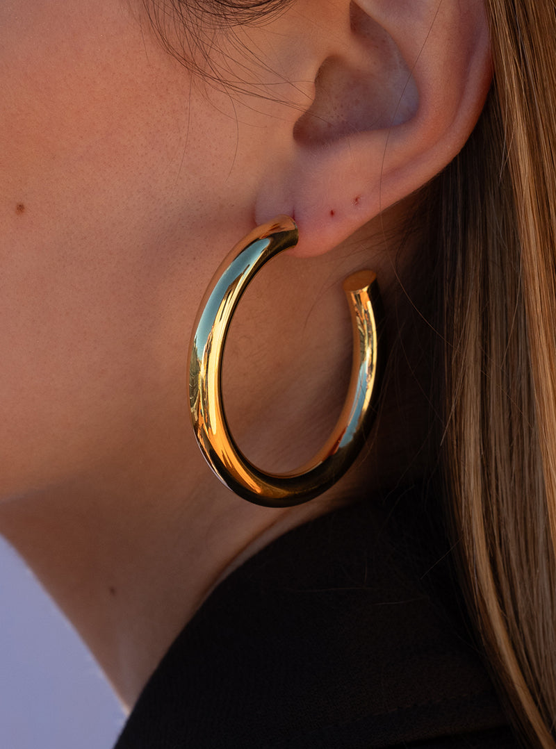 Pendientes aro de plata grandes diseño tubo dorados-LINEARGENT