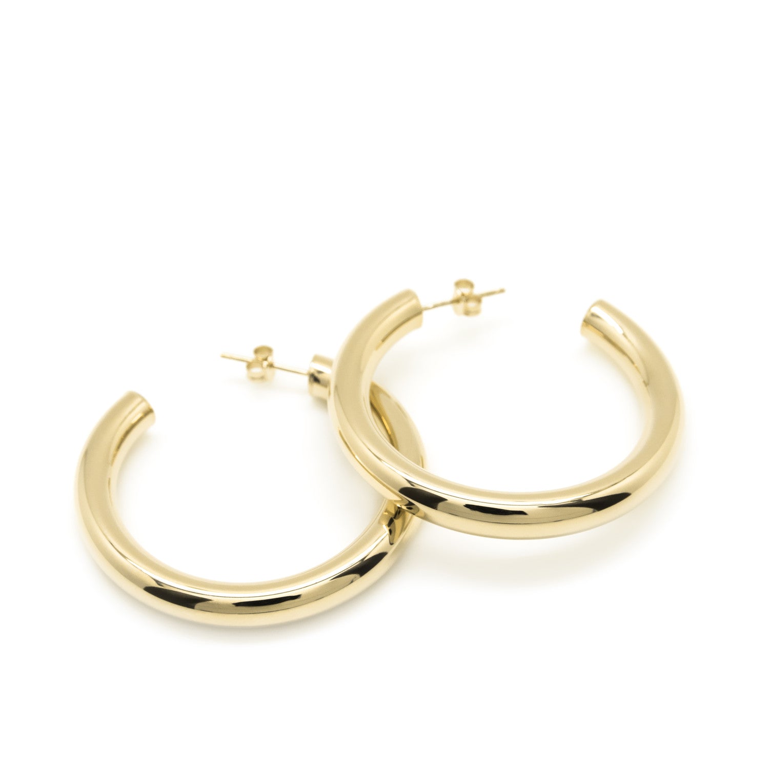 Pendientes aro de plata grandes diseño tubo dorados-LINEARGENT