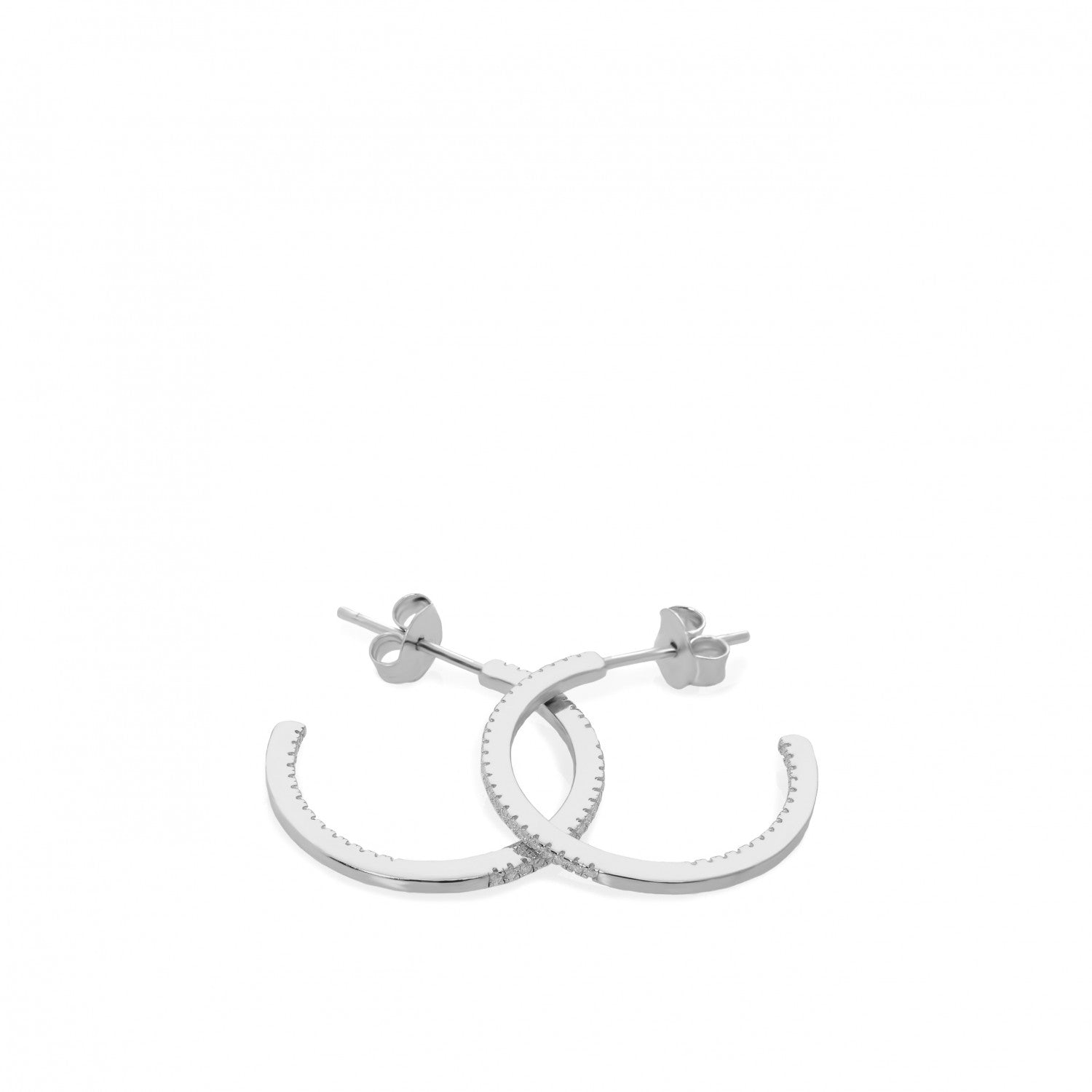 Pendientes aro de plata mini engaste circonitas blancas modelo mediano