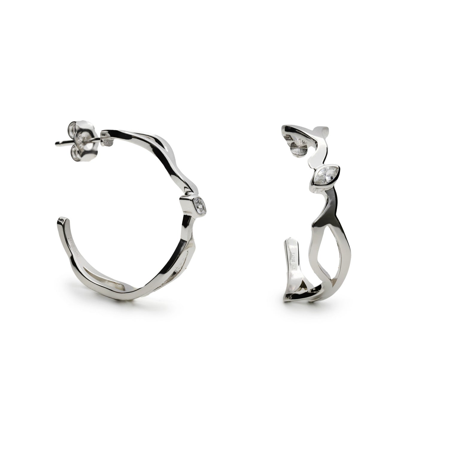 Pendientes aro de plata tipo nudo con circonita central-LINEARGENT