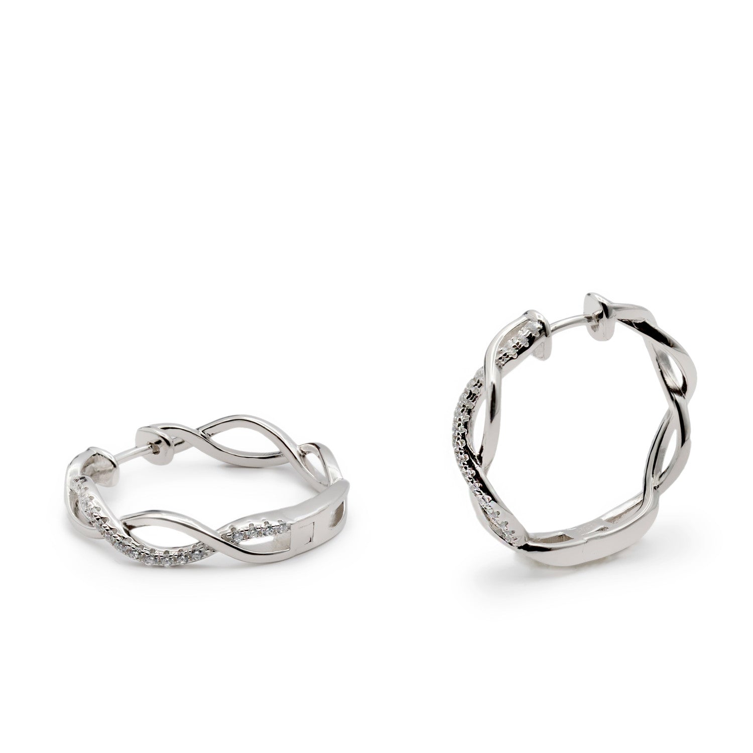 Pendientes aro diseño doble carril de circonitas-LINEARGENT