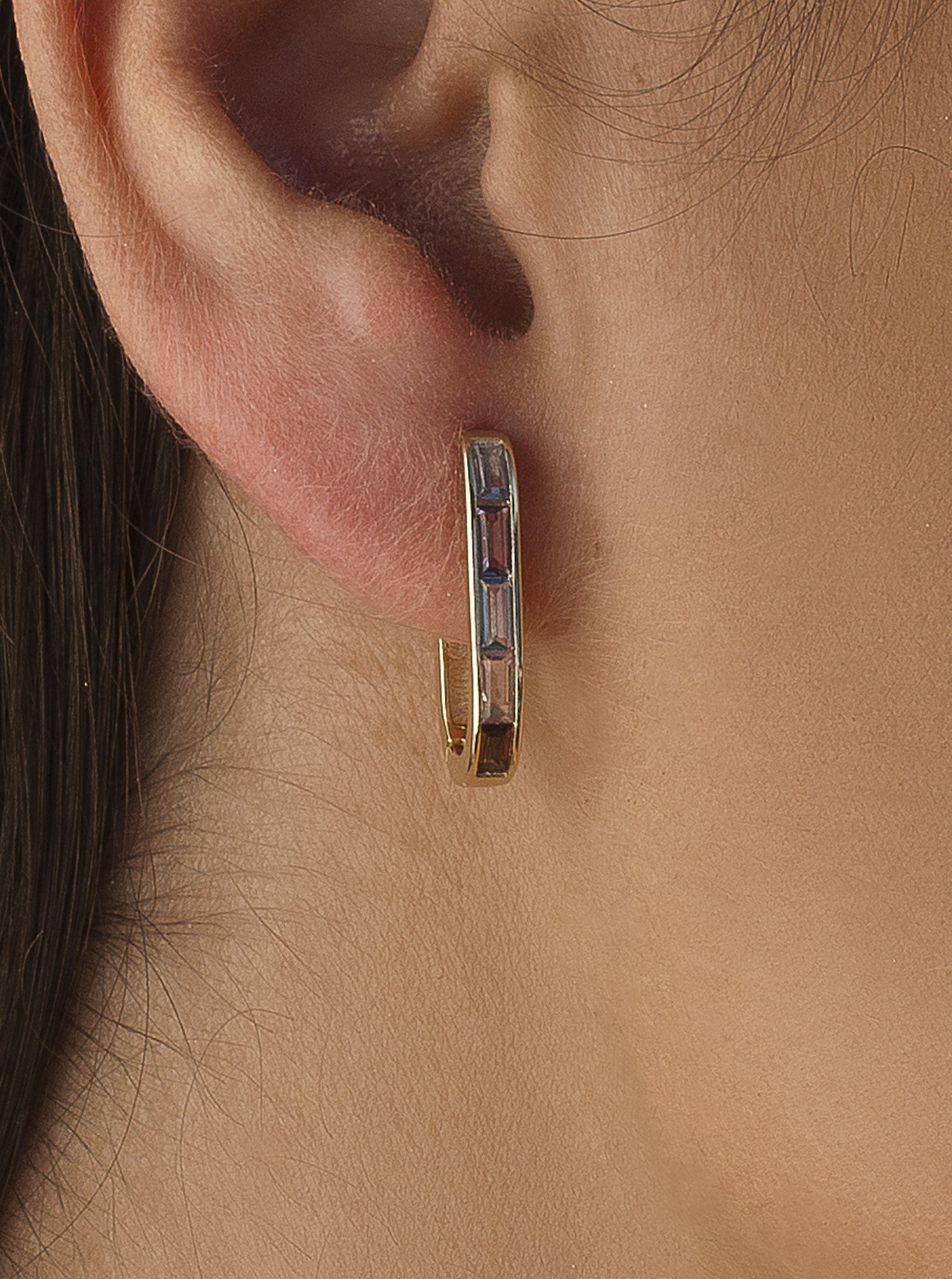 Pendientes aro diseño rectangular piedras tonos neutros-LINEARGENT