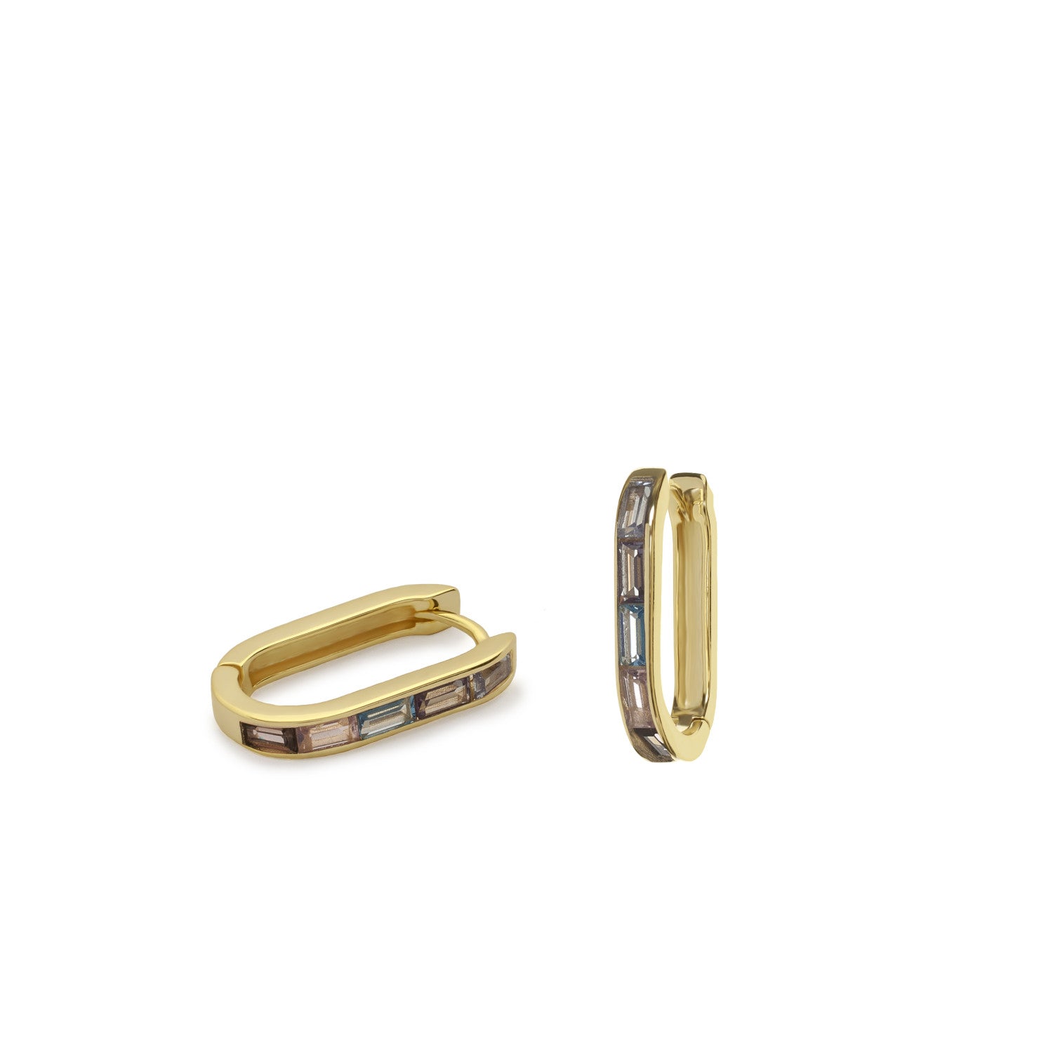 Pendientes aro diseño rectangular piedras tonos neutros-LINEARGENT