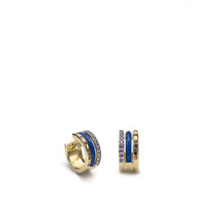 Pendientes aro pequeños diseño esmalte azul marino con circonita