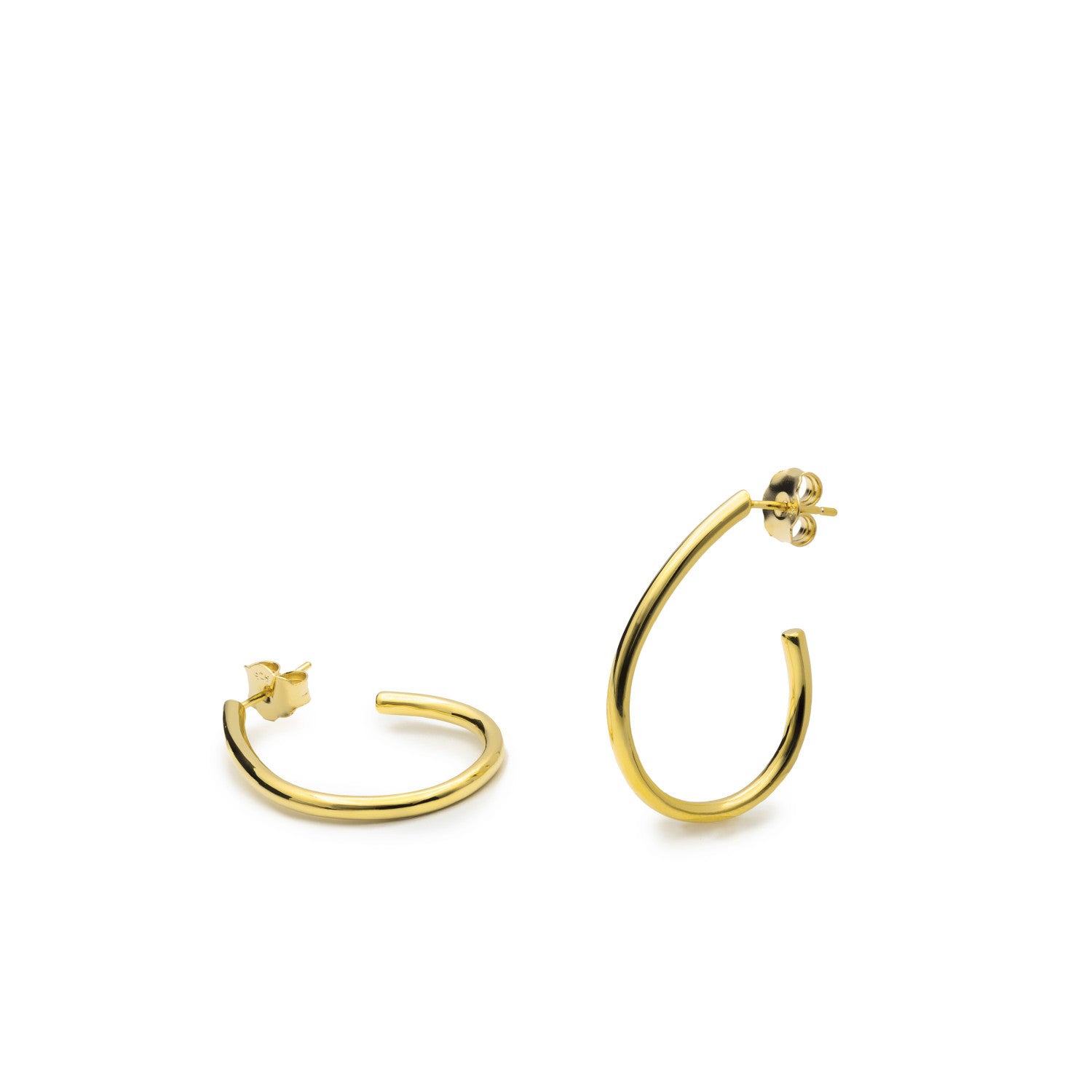 Pendientes aro semiabierto estilo pera y plata bañada en oro-LINEARGENT