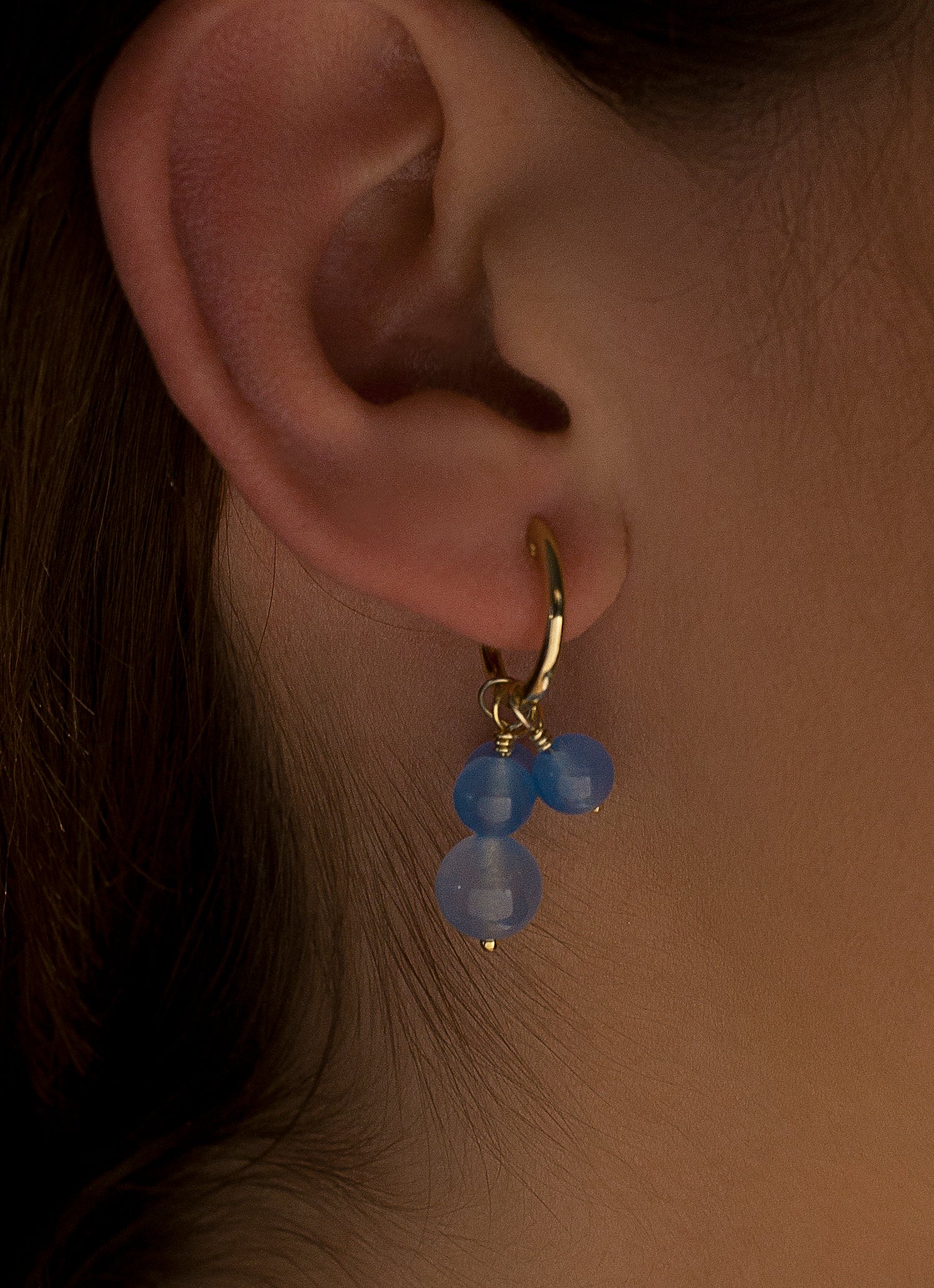 Pendientes aros con colgantes diseño tres charms bolas azules-LINEARGENT