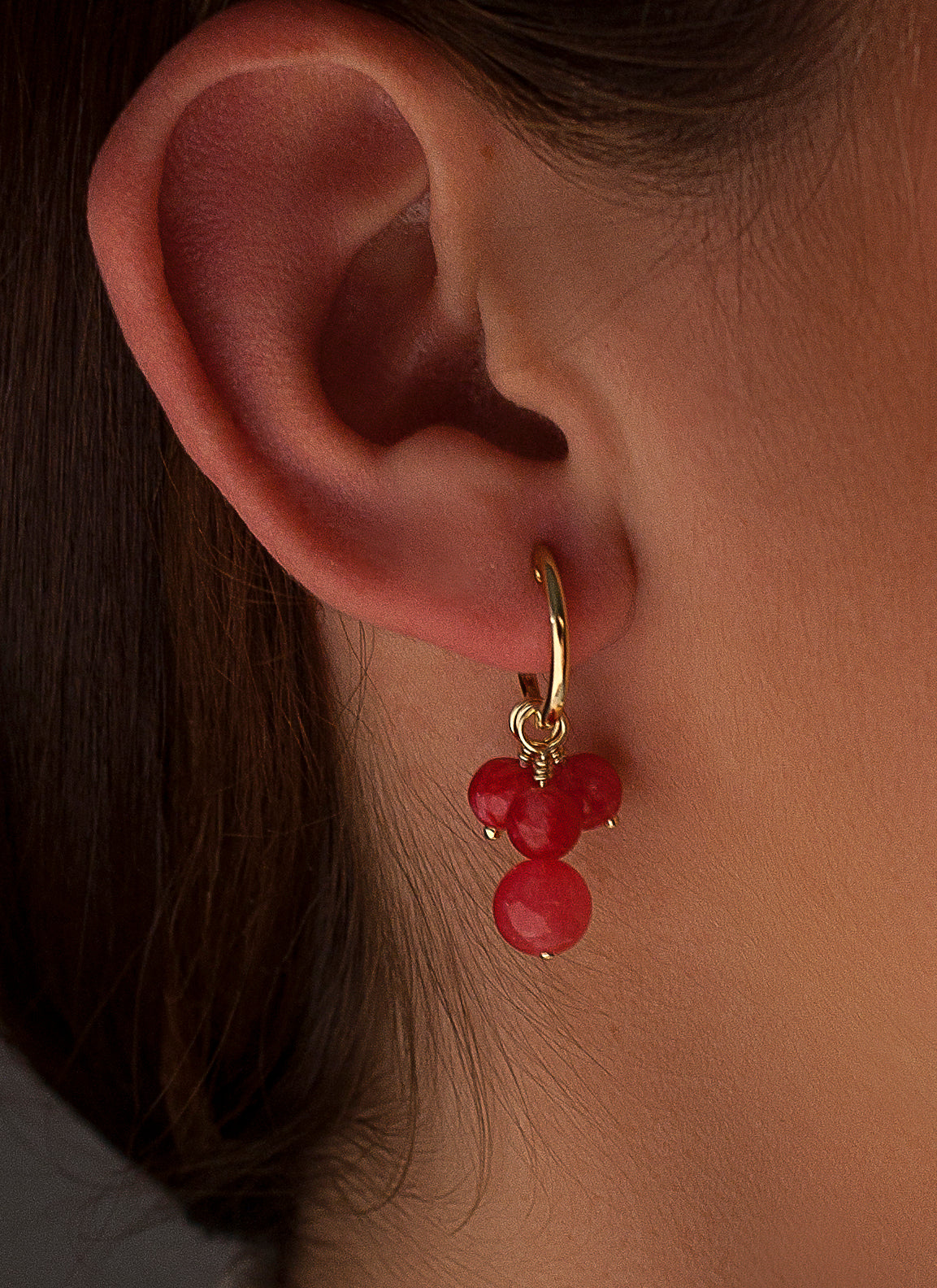 Pendientes aros con colgantes diseño tres charms bolas corales-LINEARGENT