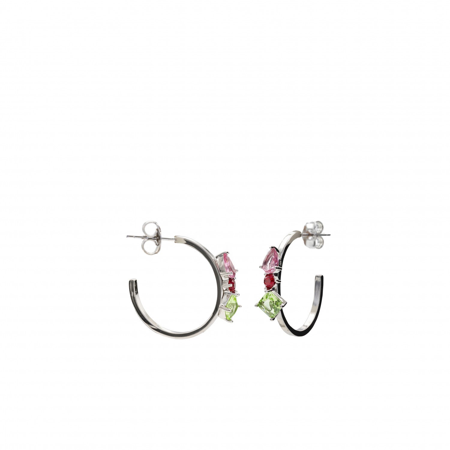 Pendientes aros con piedras diseño de tres cuarzos adamantinos-LINEARGENT