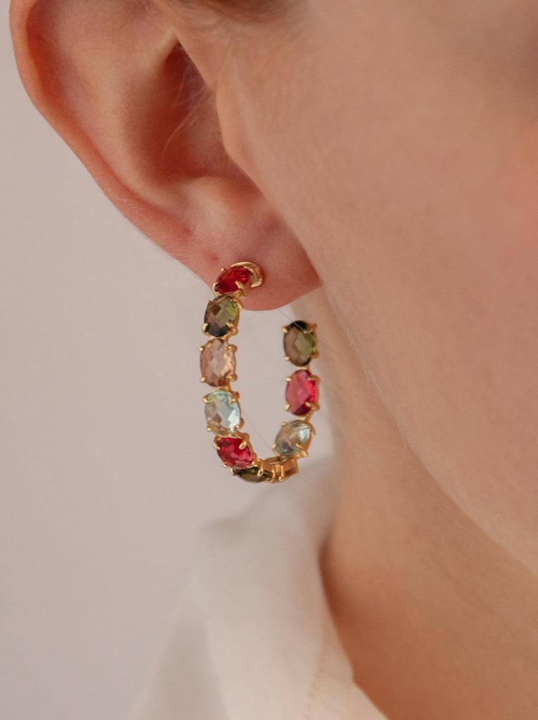 Pendientes aros con piedras formados por gemas en tonos cálidos-LINEARGENT