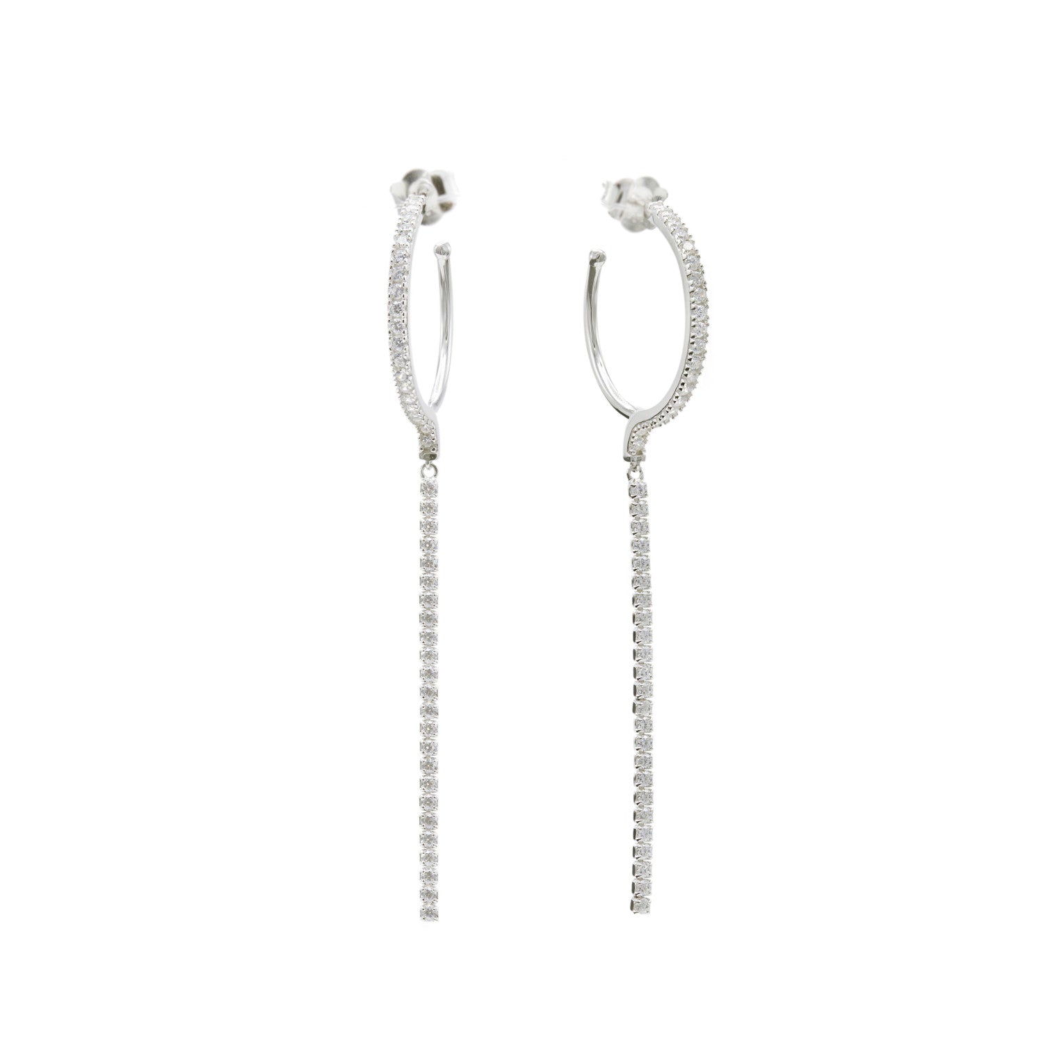 Pendientes aros de plata con colgantes diseño tira de circonitas-LINEARGENT