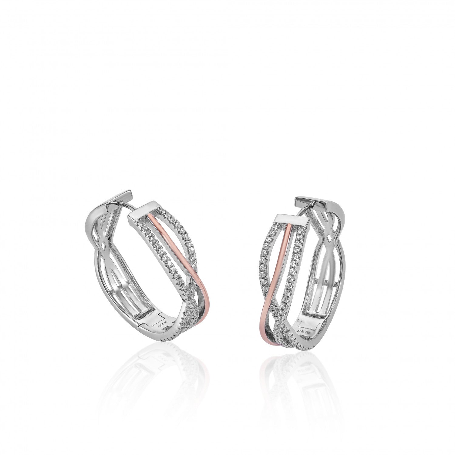 Pendientes aros originales diseño de carril bicolor y circonitas-LINEARGENT