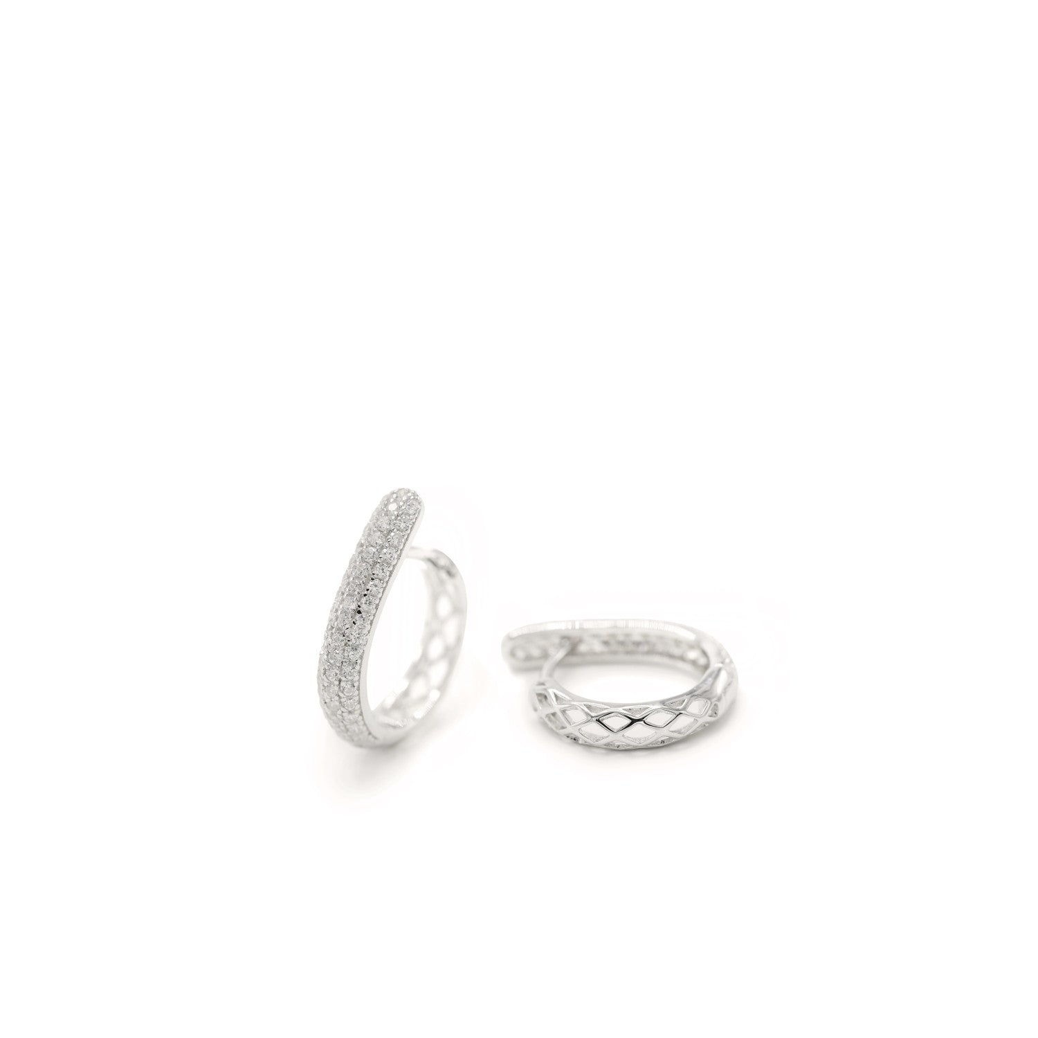 Pendientes aros pequeños con engaste de circonitas en forma de lágrima-LINEARGENT