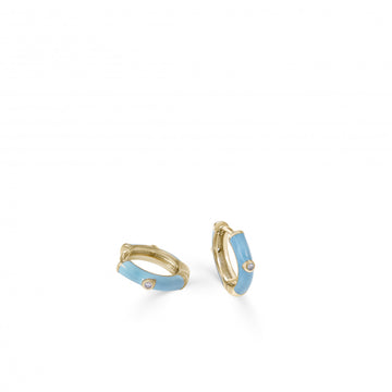 Pendientes aros pequeños esmalte azul claro y circonita central