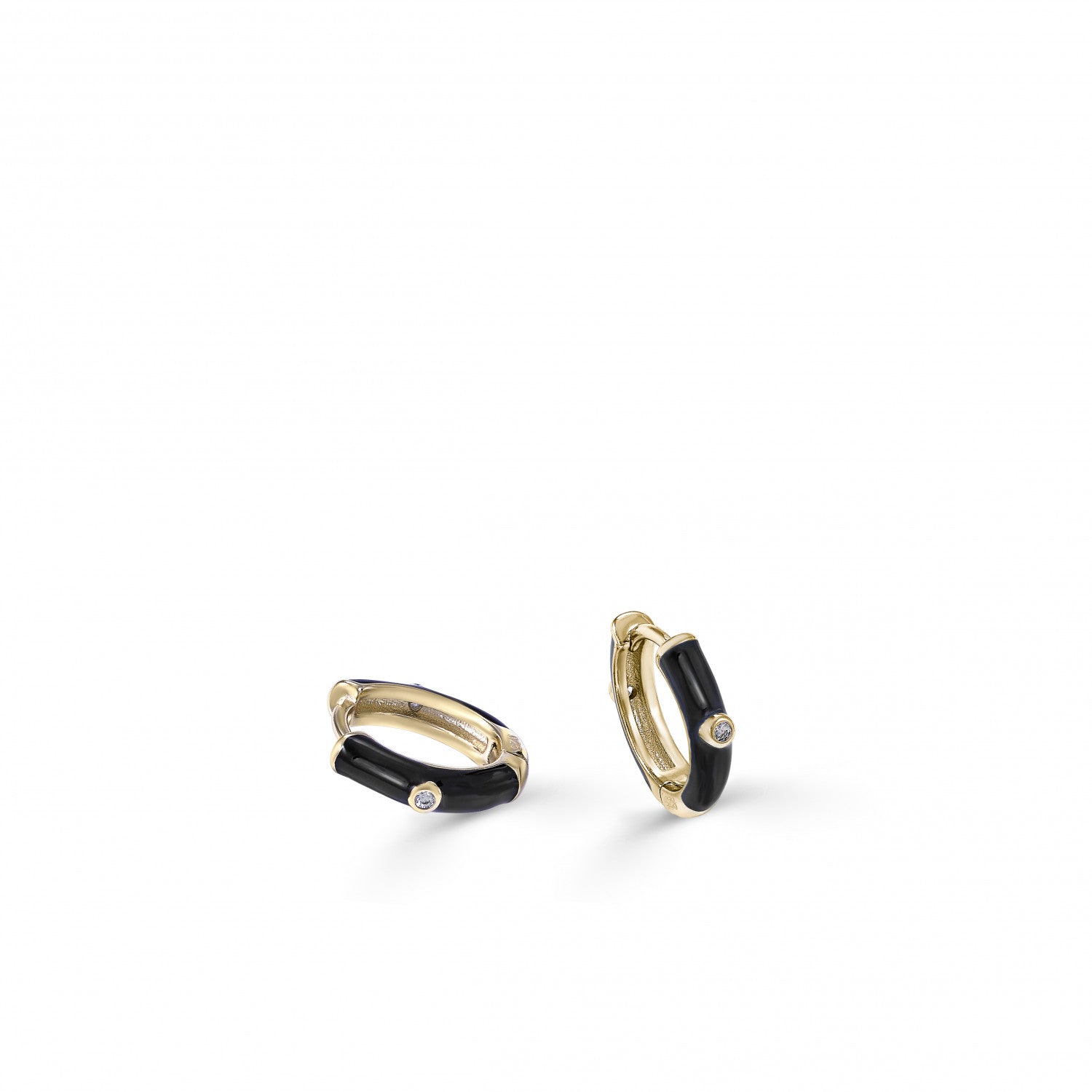 Pendientes aros pequeños esmalte negro y circonita central-LINEARGENT
