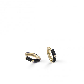 Pendientes aros pequeños esmalte negro y circonita central