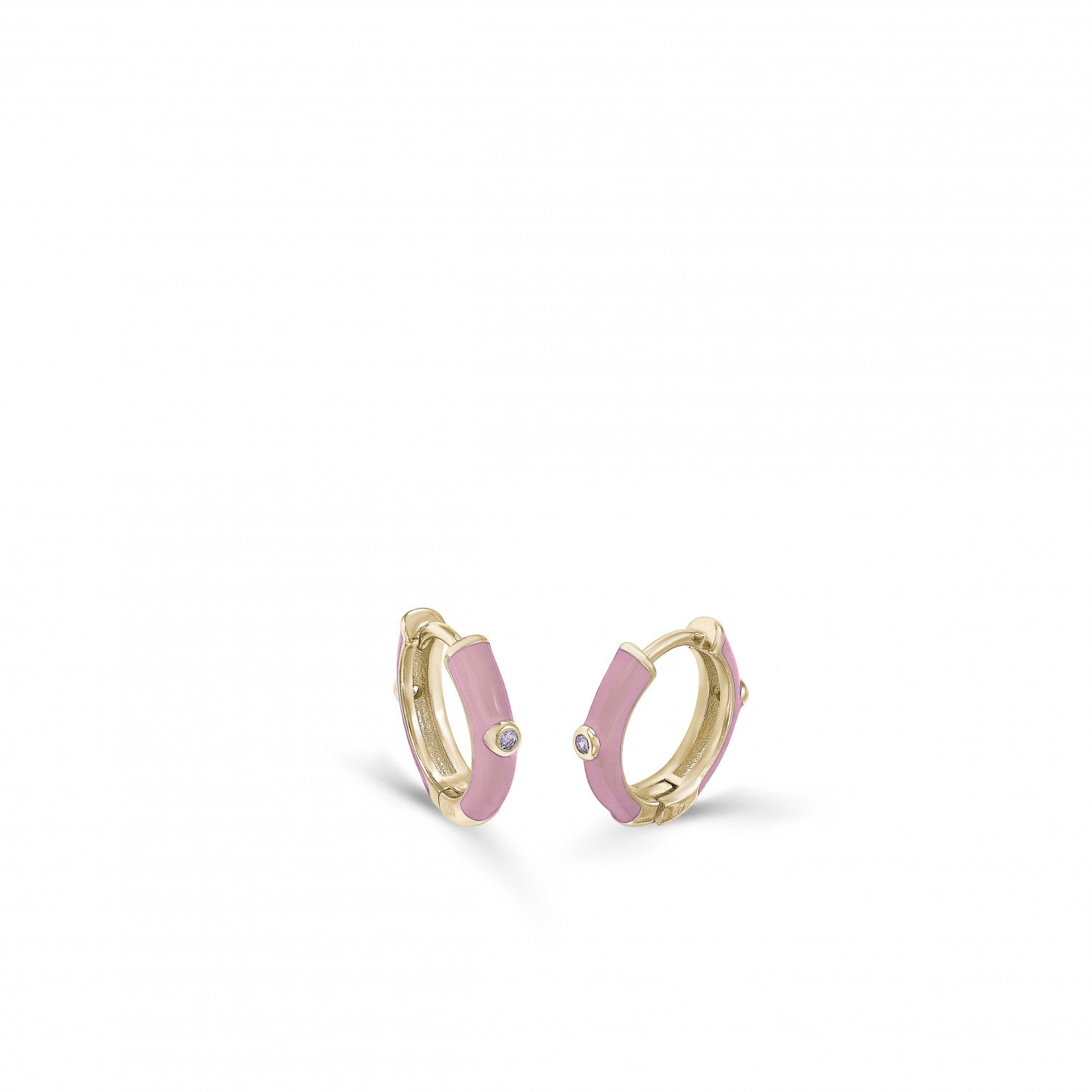 Pendientes aros pequeños esmalte rosa y circonita central-LINEARGENT