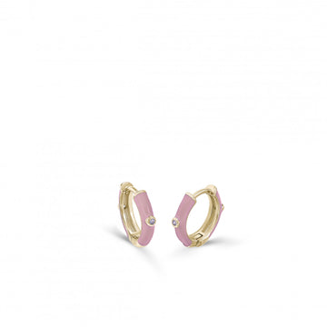 Pendientes aros pequeños esmalte rosa y circonita central