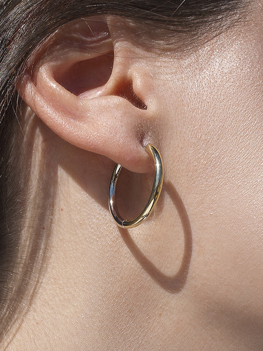 Pendientes bicolor de plata diseño aro grande-LINEARGENT