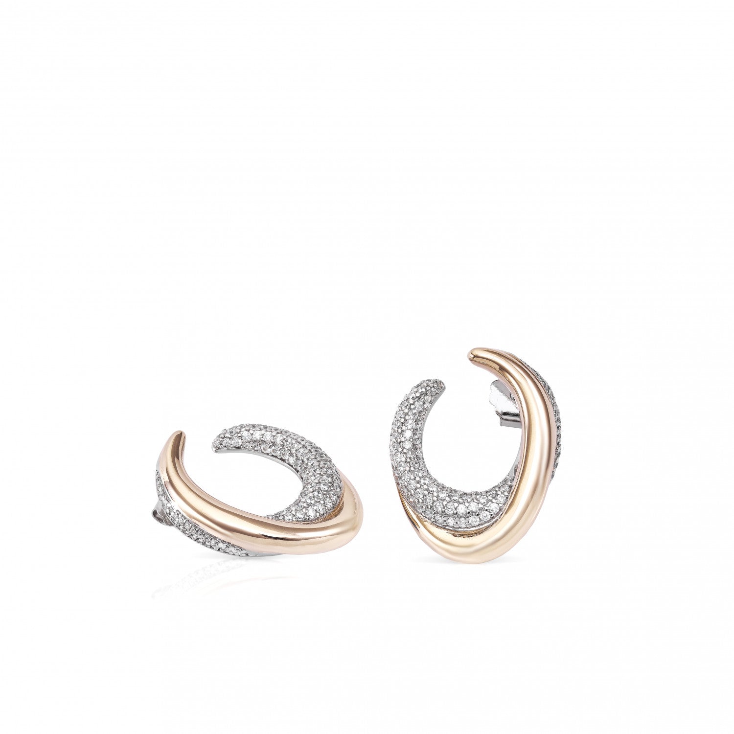 Pendientes bicolor de plata ovalados con circonitas