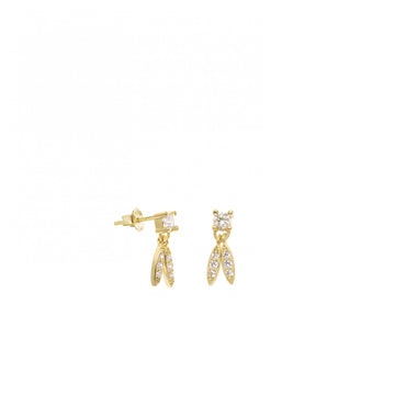 Pendientes brillantes pequeños charm de hoja con engaste de circonitas