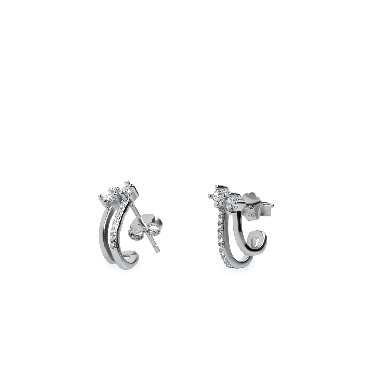 Boucles d'oreilles brillants petits design argent lisse et rail de de