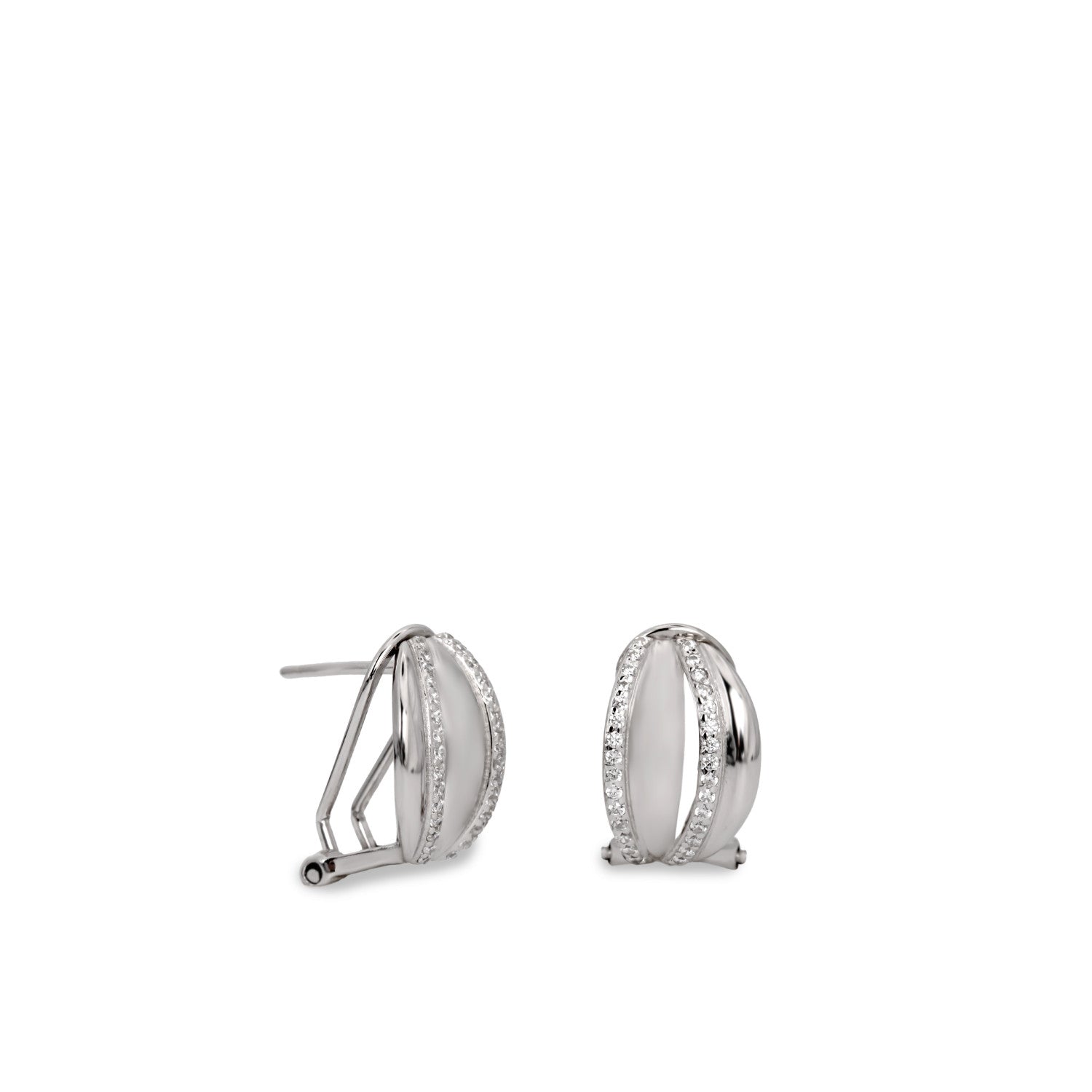 Pendientes cierre omega de plata con circonitas diseño elegante