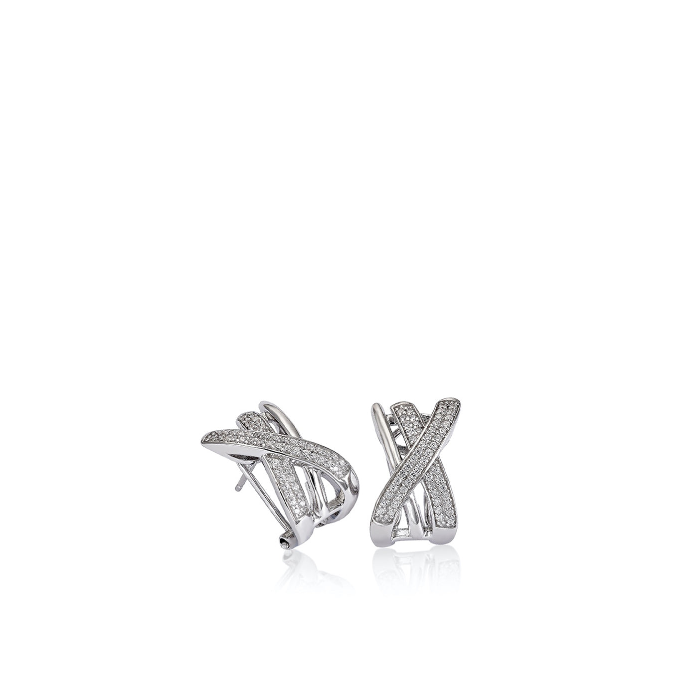 Boucles d'oreilles fermeture omega de argent en cross de zircons serti