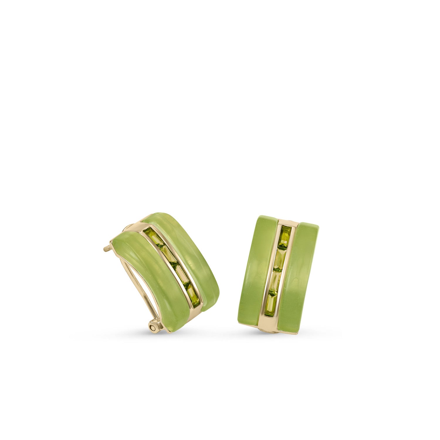 Pendientes cierre omega diseño resina y gemas verdes-LINEARGENT