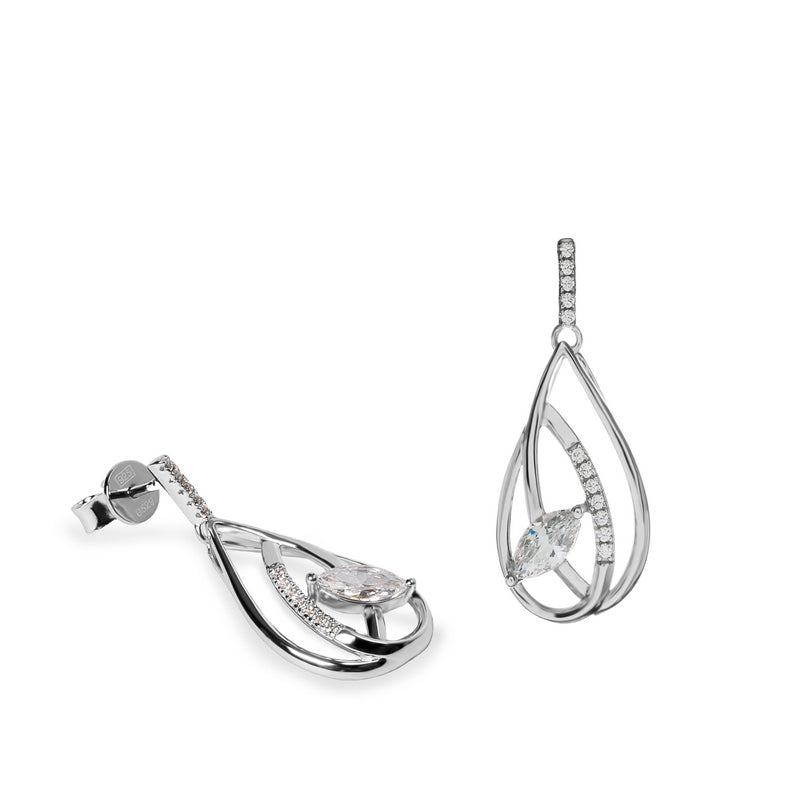 Pendientes colgantes de plata con mini circonitas y talla marquesa