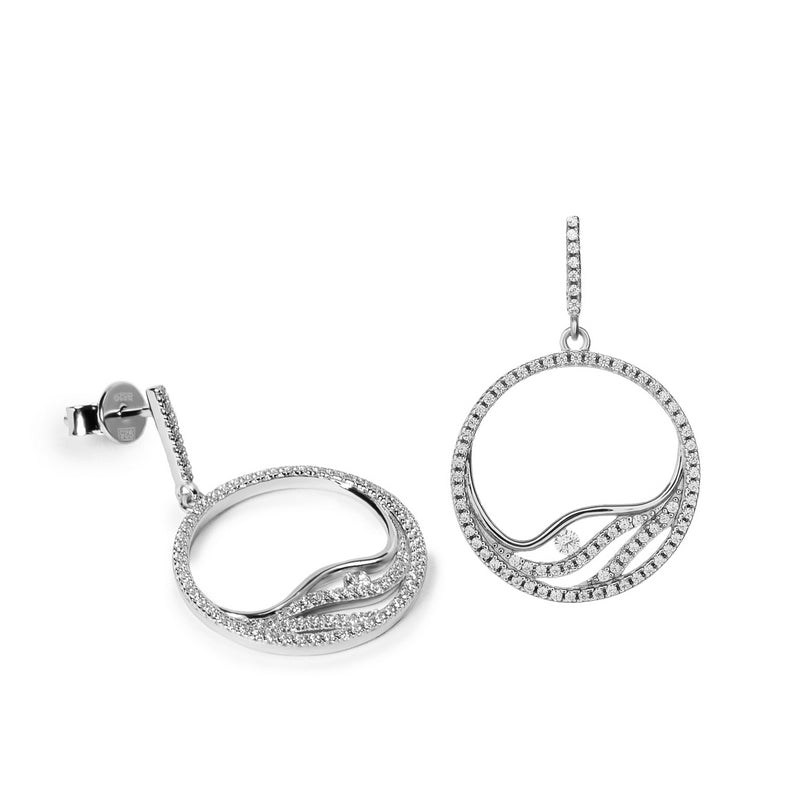 Pendientes colgantes de plata diseño circular con circonitas ondas interior