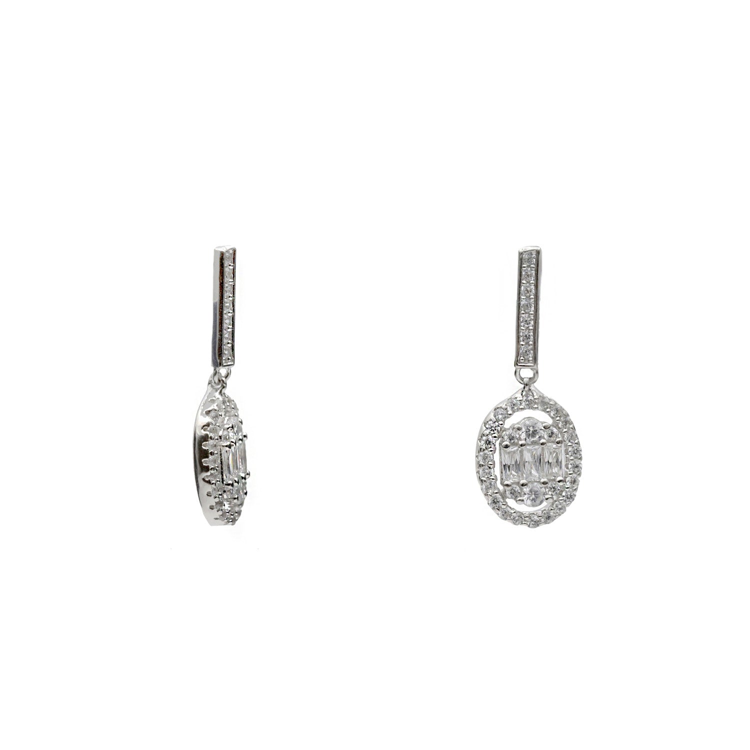 Pendientes con circonita colgante en forma ovalado-LINEARGENT