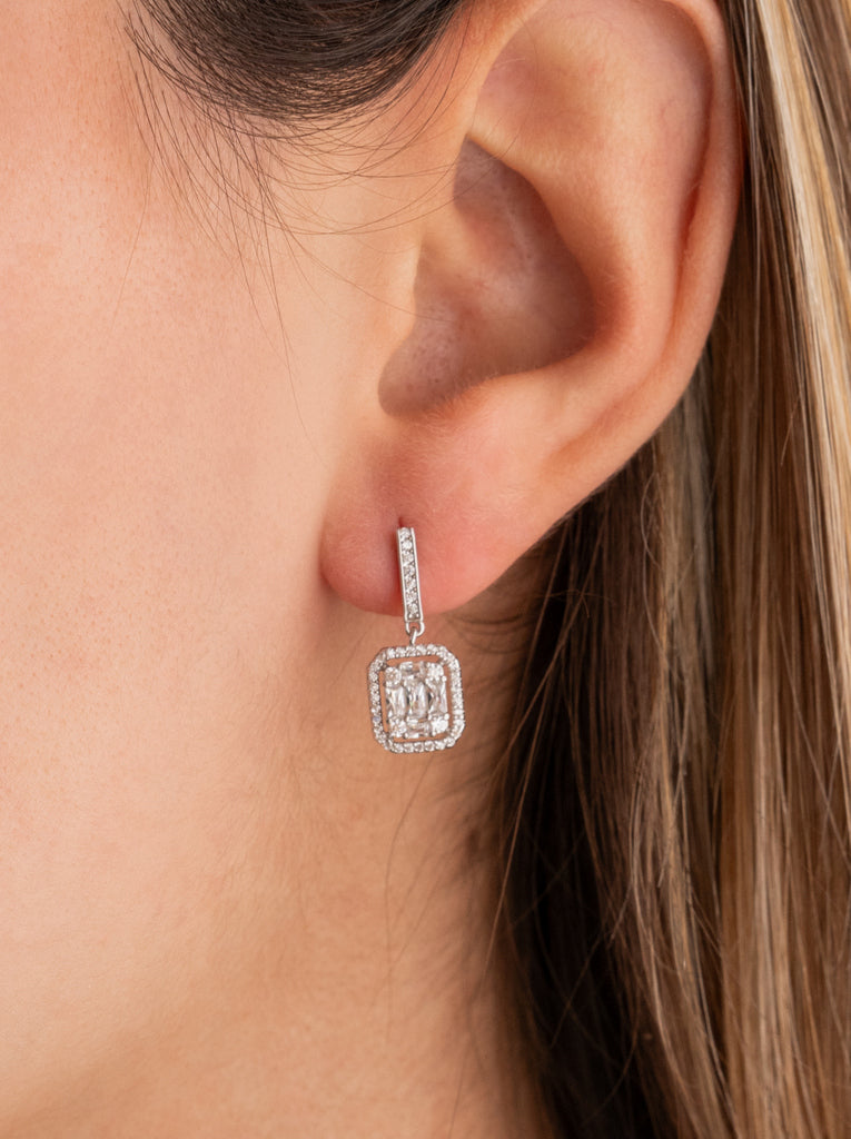 boucles d'oreilles avec zircon pendentif en LINEARGENT
