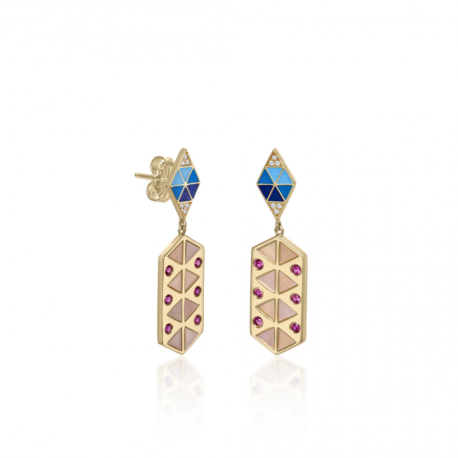 Pendientes con colgantes con baño de oro diseño esmalte y circonitas-LINEARGENT