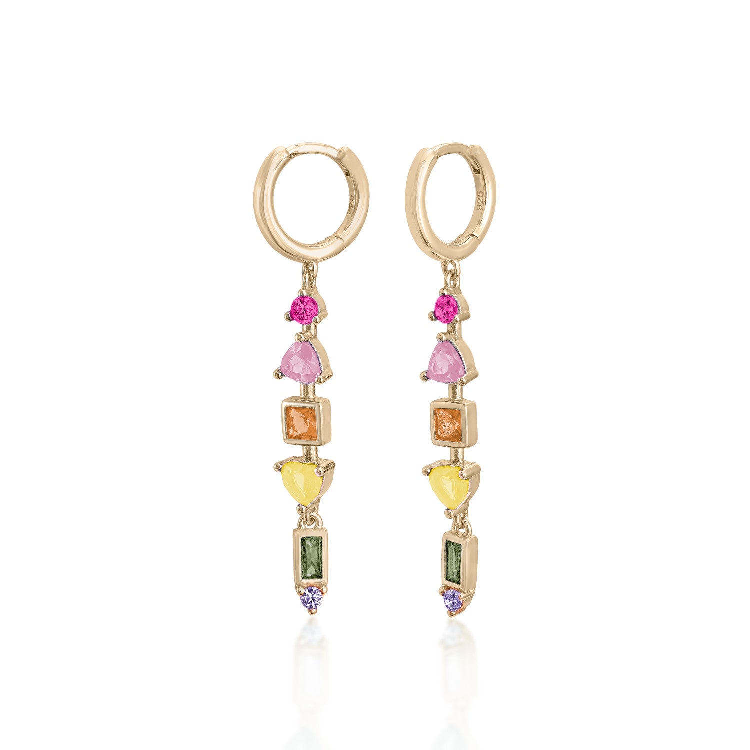 Pendientes con colgantes diseño aro con gemas multicolor-LINEARGENT