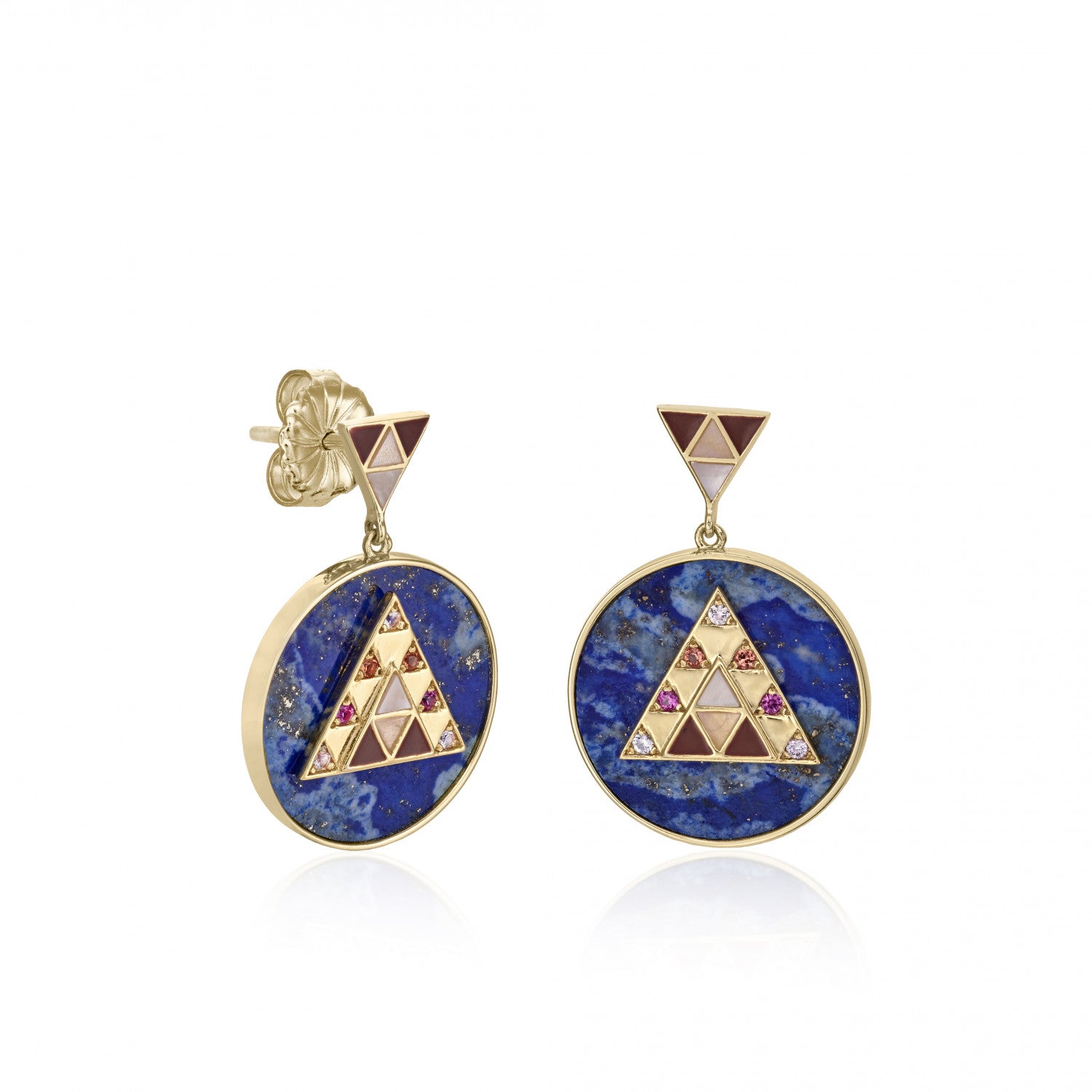 Pendientes con colgantes diseño redondo y piramide central con circonitas-LINEARGENT