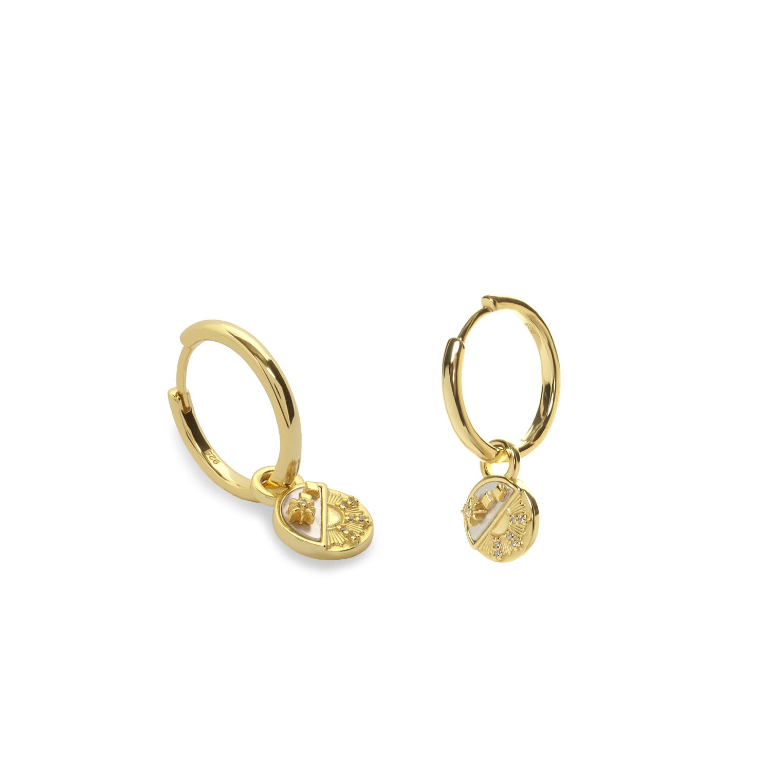 Pendientes con colgantes diseño sol combinado con nácar-LINEARGENT